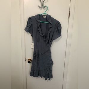 Aritzia Wrap Dress in Blue/Grey Sunday Best Wrap Dress